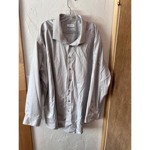 Calvin Klein Mens Infinite Non-Iron Dress Shirt Slim Tall Grey 22 36/37 Stretch